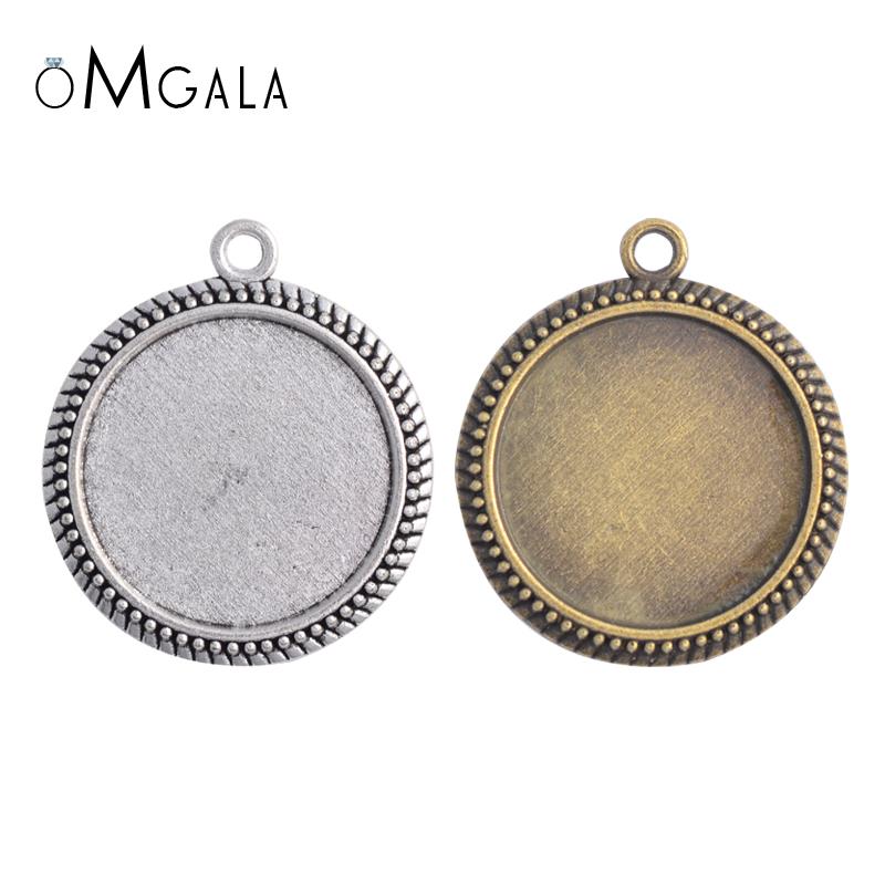 5pcs/Lot 25mm Inner Size 2 Colors Plated Classic Style Cabochon Base Setting Charms Pendant Tray