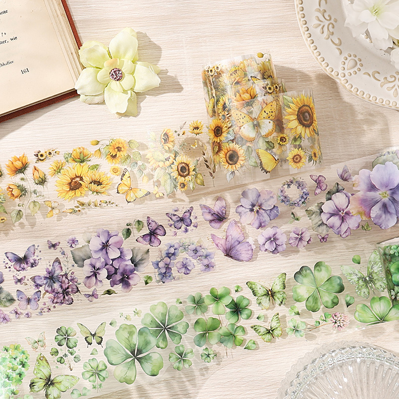 Cinta adhesiva decorativa para álbum de recortes, 50mm x 2m, cintas de mariposa y flor para mascotas, cintas adhesivas, suministros de papelería estética