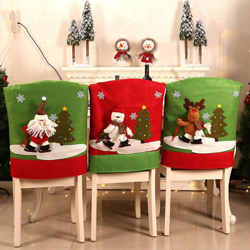 60x50cm Kerst Kerstman Sneeuwpop Herten Stoel Cover Diner Tafel Decoraties voor Huis Stoel Achterkant Decoracion Jaar