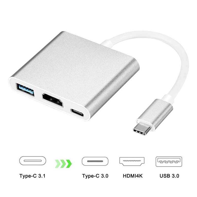 3 dokkingkonverter type -c 3.1 til hdmi hub usb -c 3- i -1 med pd strømforsyning støtte 4k type-c til usb 3.0 hdmi konverter adapter: misligholde tittel