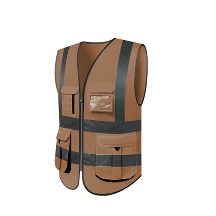 High visibility reflective safety vest work reflective vest multi pockets workwear safety waistcoat men safety vest: Khaki / M