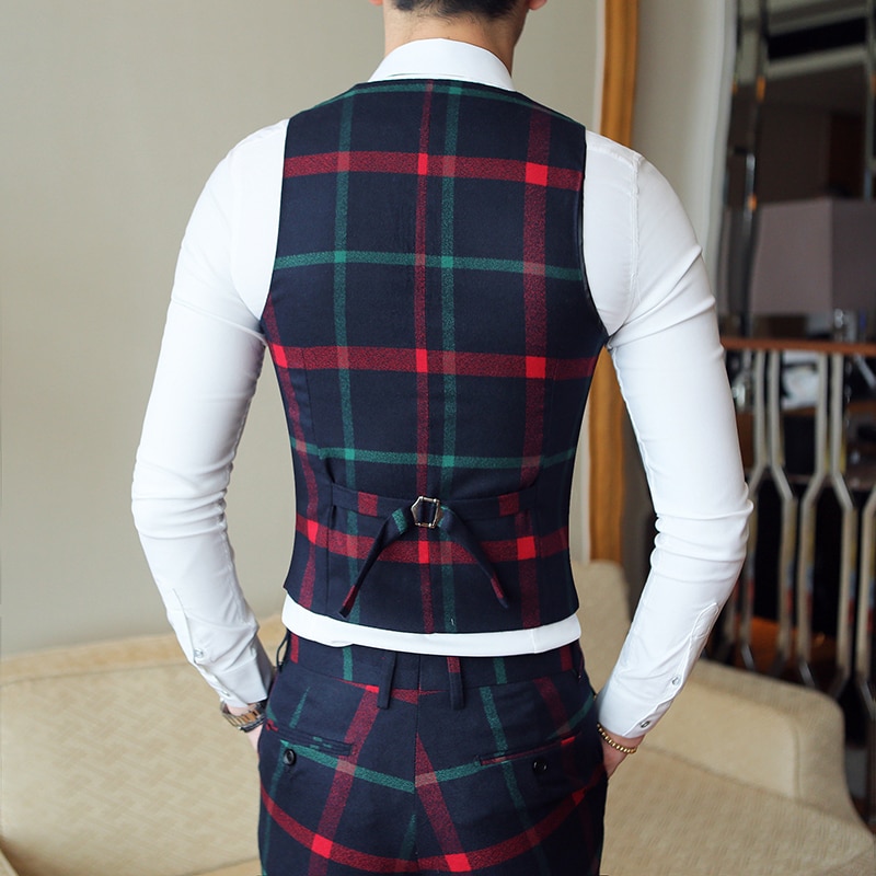 Plaid bryllup jakkesæt ternet jakkesæt mænd vintage galla fest jakkesæt mænd slim fit dobbeltradet jakkesæt jakke vest pant