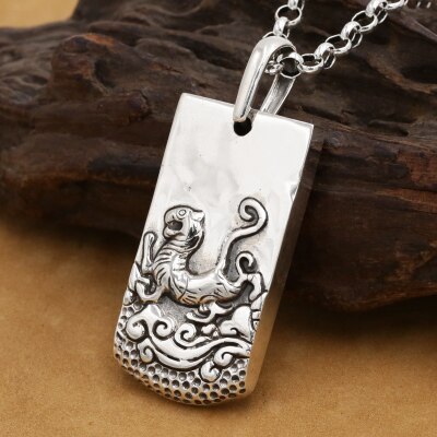 Handmade 100% 925 Sterling Silver the Chinese 12 Animal Pendant the Chinese Zodiac Pendant Good Luck Animal Amulet Pendant: Tiger