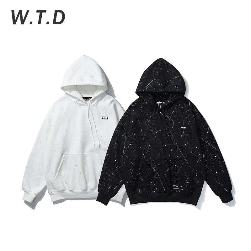 Wot.d sudadera para hombres ropa de calle cielo estrellado teñido estilo Casual hombres/mujeres Sudadera con capucha de gran tamaño hombres sudaderas