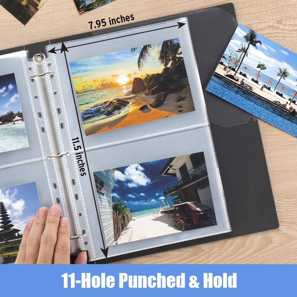 5 Pack Clear Photos or Postcards Page Protectors Plastic Photo Holder Sleeves for 3 Ring Binder Two 5&#39;&#39; x 7&#39;&#39; Pockets Per Page