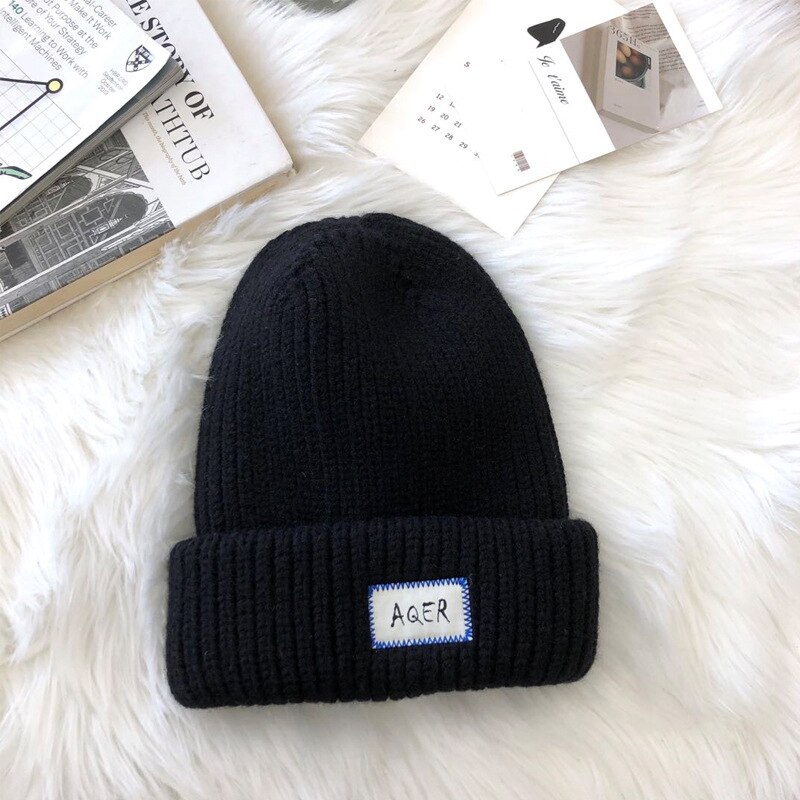 Enorme cappello di lana donna inverno addensare berretti circonferenza della testa grande cappello freddo cappello di lana spesso cappello lavorato a maglia fuori misura: nero