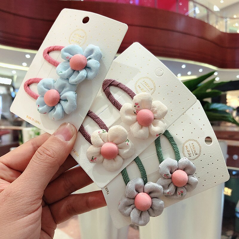 2PC/Set Cute Grid Fabric Flower Hair Clips For Children Sweet Girls Barrettes Hair Grips Hair Accessories HeadWear Headdress