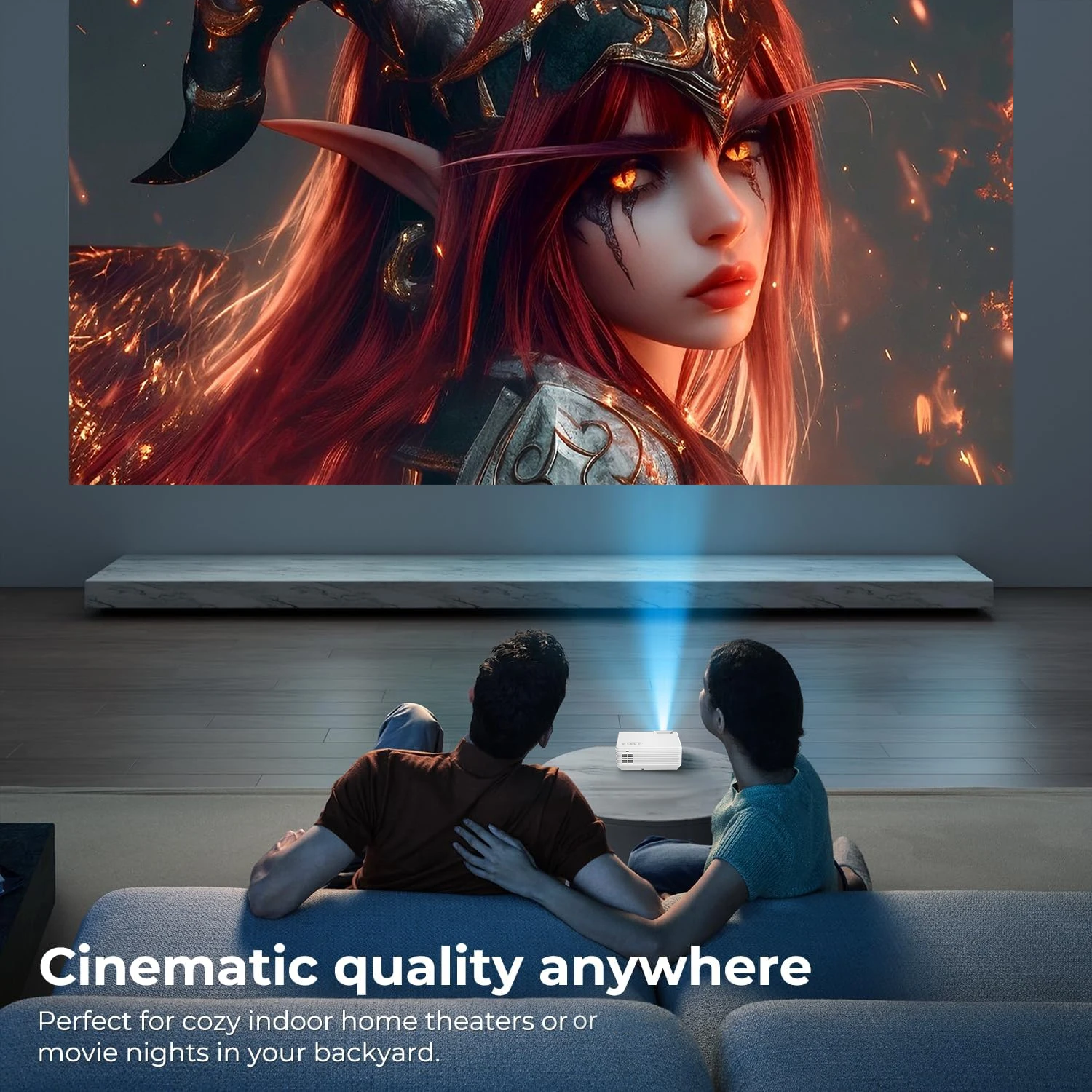 Projector Compact Lightweight, USB HDMI Ports, Built-in Speaker, EU US Plug Options for Indoor Outdoor Use