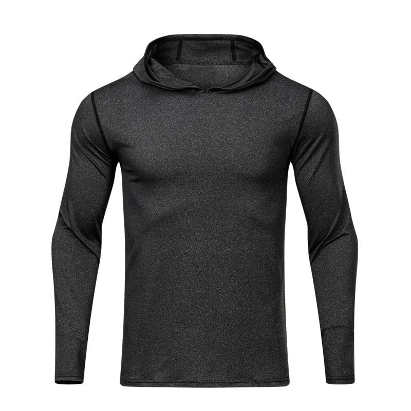 Masculino esportes secagem rápida hoodie fitness training manga longa superior plus size: M / Black