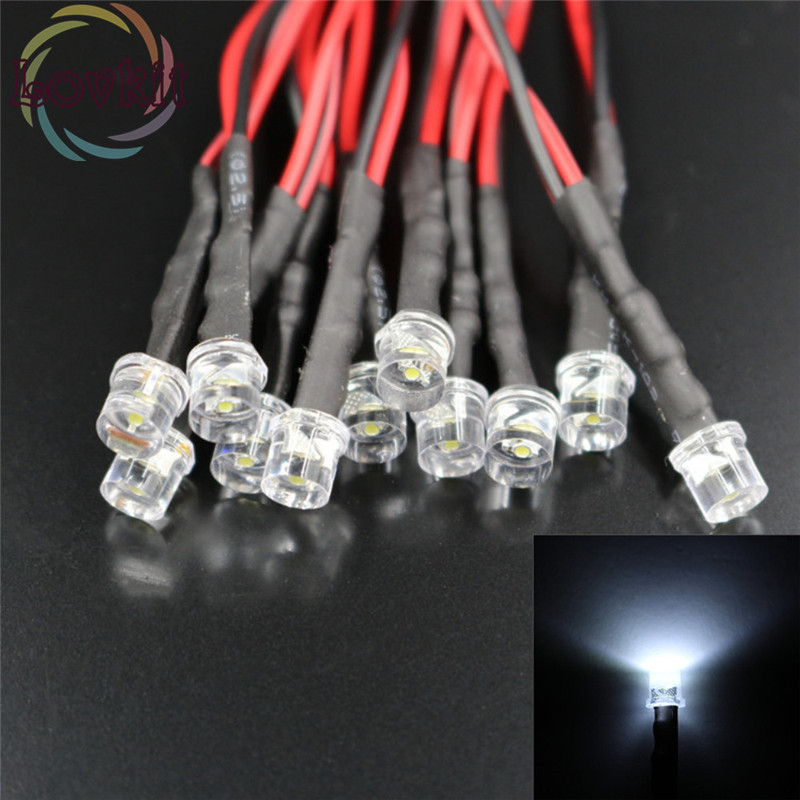 20 X 5mm 12v Pre-Wired flat top White LED Ultra Bright Lights Bulbs Lamp Light Emitting Diodes For Car DIY