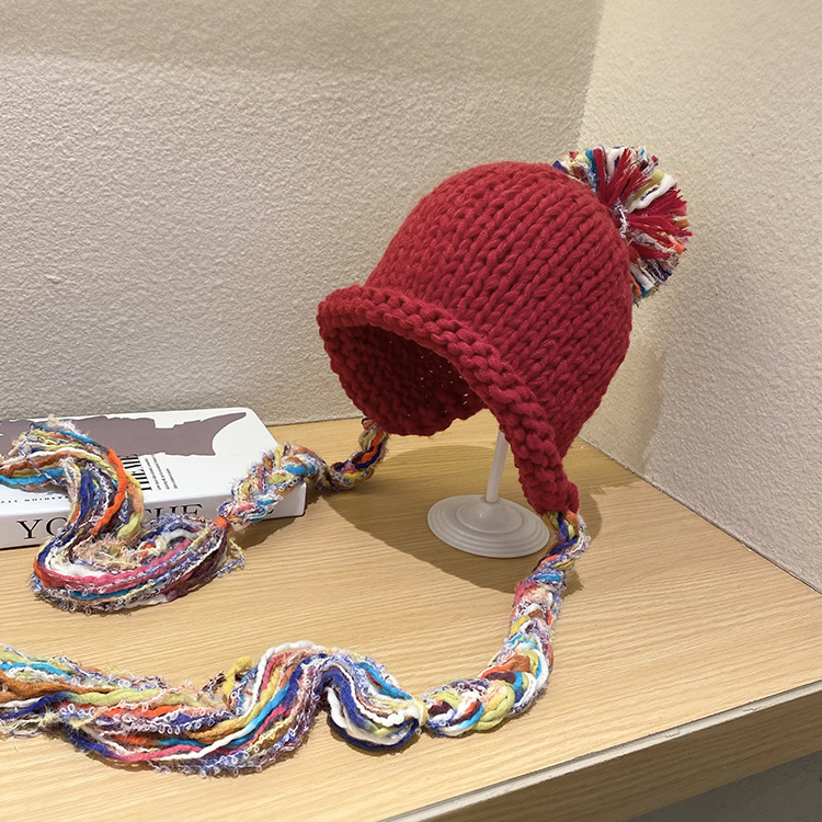 Mütze Männer Frauen bunte Quaste Twist flechten Hütte Herbst Winter warme Gehörschutz kappen Studenten vielseitige einstellen Kopf gestrickt: verrotten