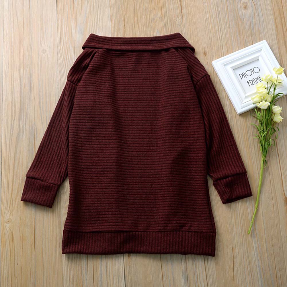 Bambini Maglione di Colore Solido Manica Lunga Cardigan Lavorato A Maglia Cappotto di Maglieria Magliette E Camicette per le Ragazze, Khaki/Vino Rosso 2-7Years