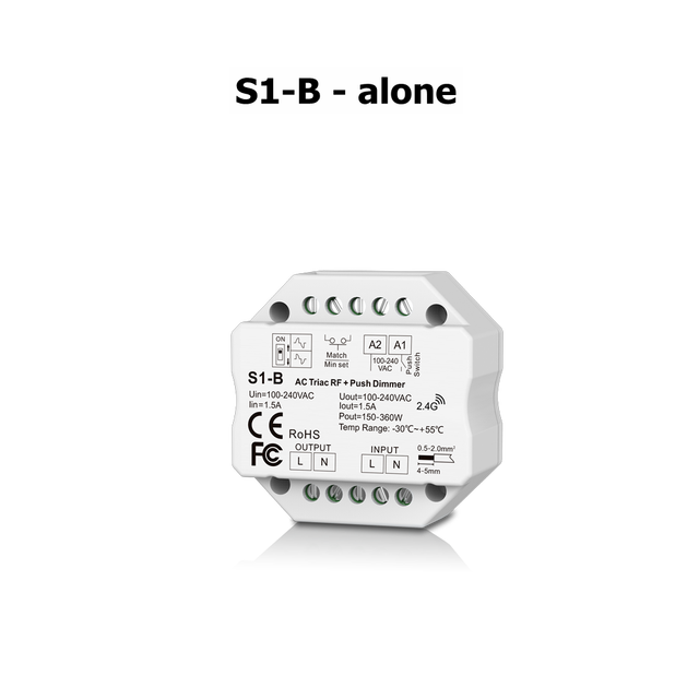S1 S1-B R1 Triac Dimmer Controller Push-Dim AC100-240V 1 Channel Single Color 150-480W RF 10 keys Wireless Remote: S1-B alone