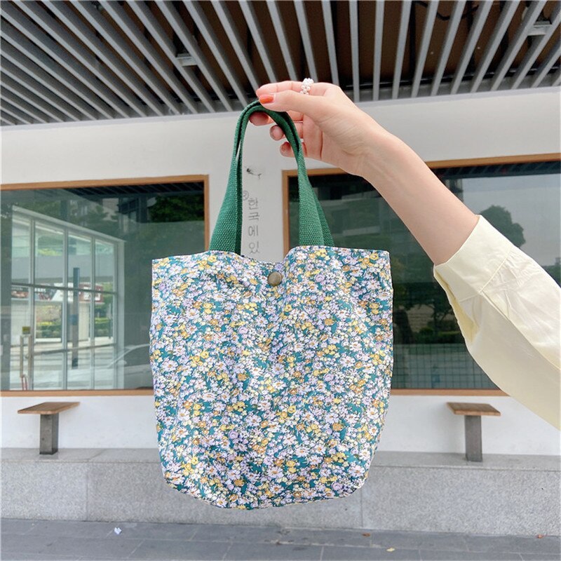 Koreaanse Bloemen Vrouwen Crossbody Tassen Draagbare Eco Herbruikbare Katoenen Kruidenier Dames Boodschappentas Student Meisjes Schoudertassen: green