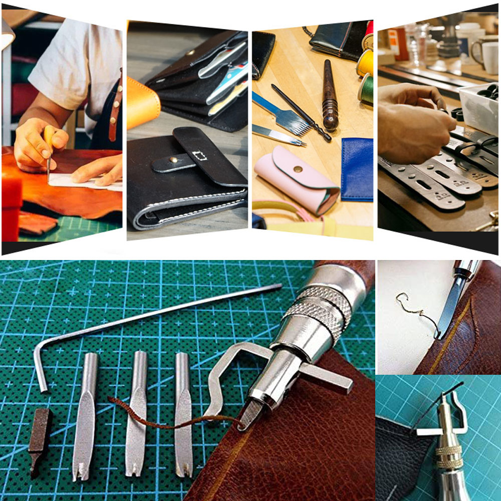 Leather Craft Tools Kit Hand Sewing Stitching Punch Carving Work Leather Groover Kit DIY Stitching Craft Tool