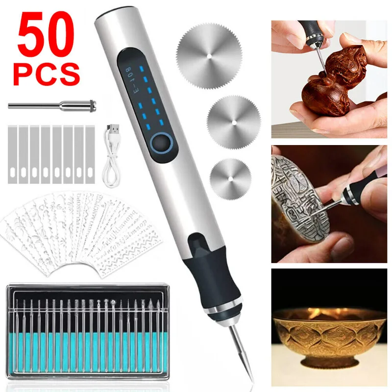 Penna per incisione elettrica, macchina per incidere senza fili ricaricabile tramite USB, incisore rotativo fai-da-te per gioielli, legno, vetro, pietra, intaglio
