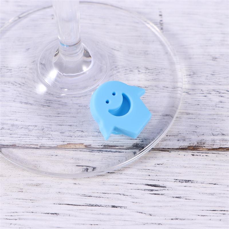 6 stk silikone rødvinsglasmarkør smilende klistermærke sugemærke glas identifikation kop etiketter tagskilte til fester