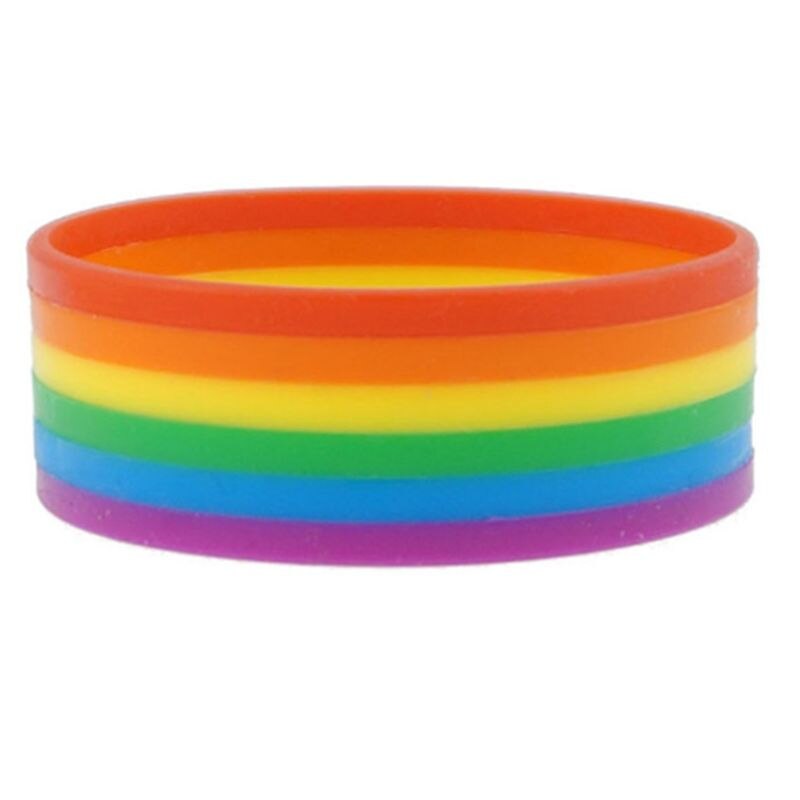 18 rodzajów Unisex LGBT tęcza do bransoletki z napisem Party Parade opaska sportowa na nadgarstek sześciokolorowa gejowska lesbijka duma guma silikonowa: M