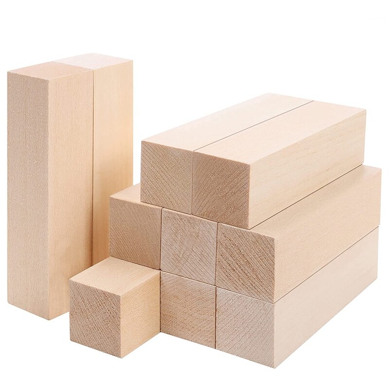 JHD-Large Carving Wood Blocks (10 Pack) 4 X 1 X 1 Inches Unfinished Basswood Project Craft Kit DIY Hobby Set For Beginners: Default Title