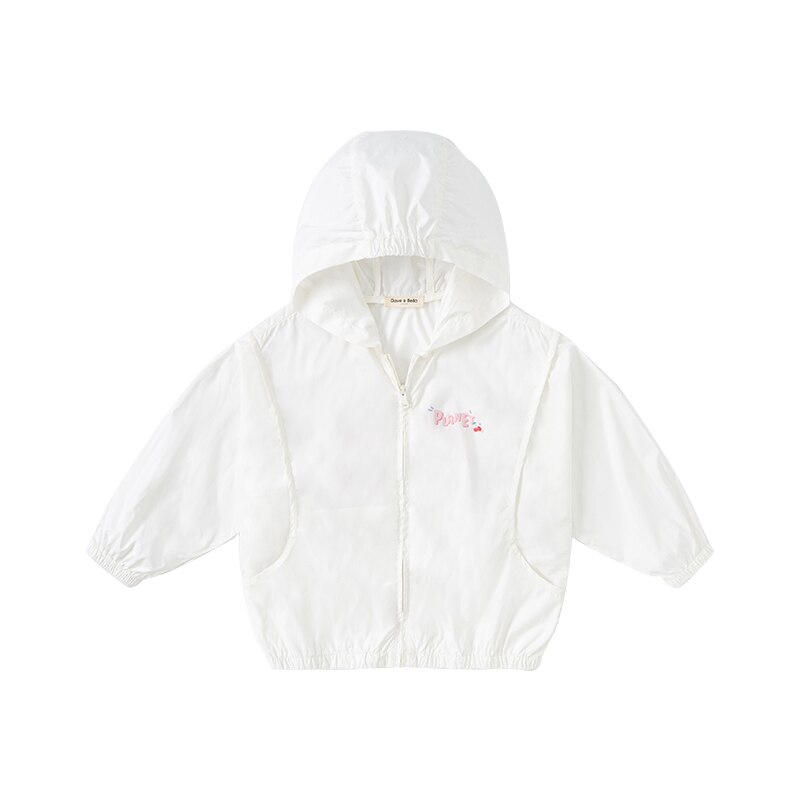 DK2221350 Dave Bella Zomer Kids Meisjes Solid Zipper Zakken Casual Jas Kinderen Leuke Tops Bovenkleding: white / 11Y (150cm)