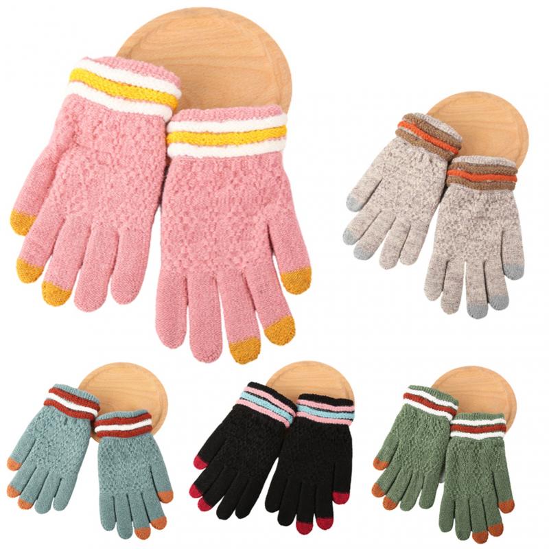 Guantes de punto cálidos para invierno, manoplas antideslizantes de lana gruesa para exteriores, mitones de dedo completo