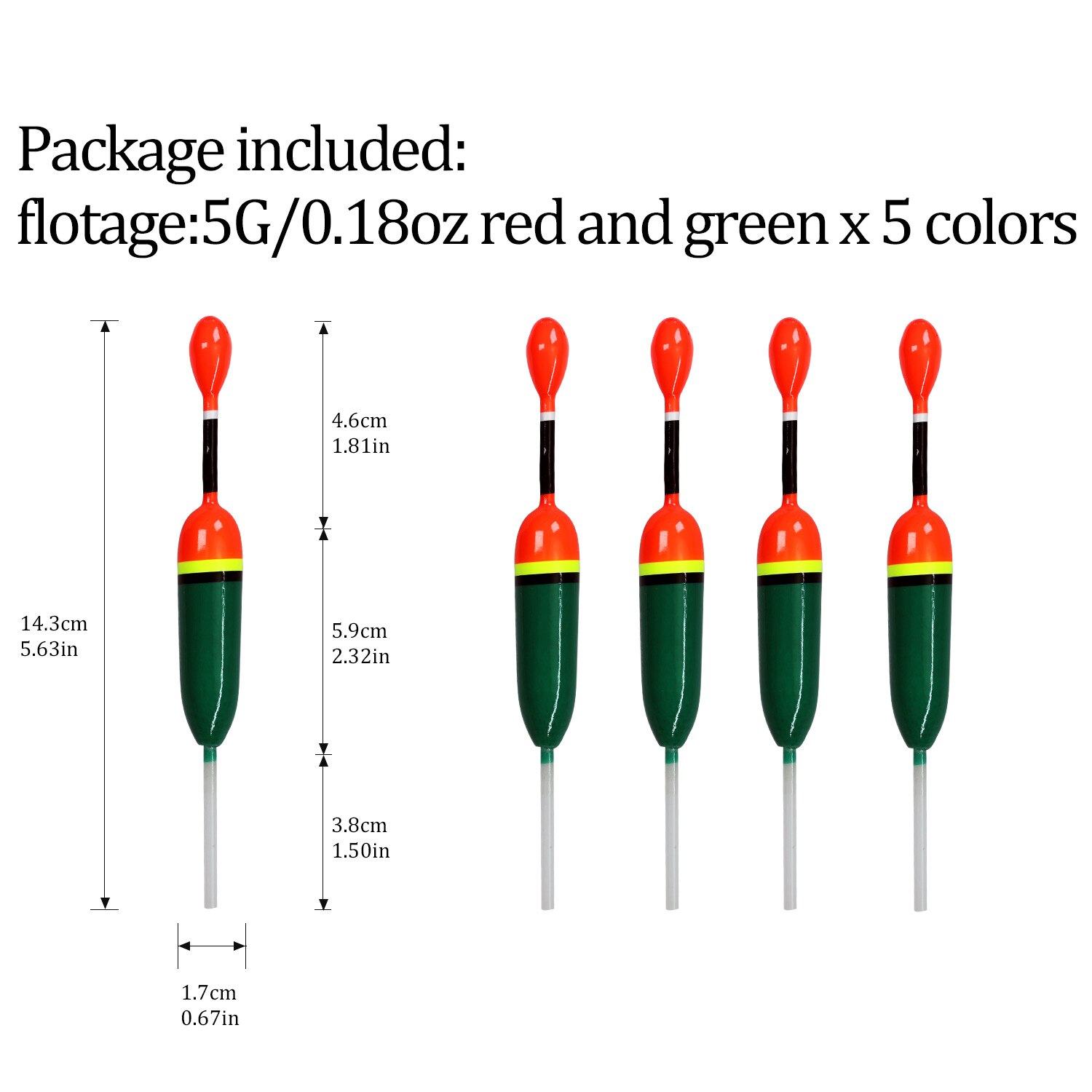 Lot de 5 flotteurs de pêche en bois, 15g, 5g: 5pcs 5g green