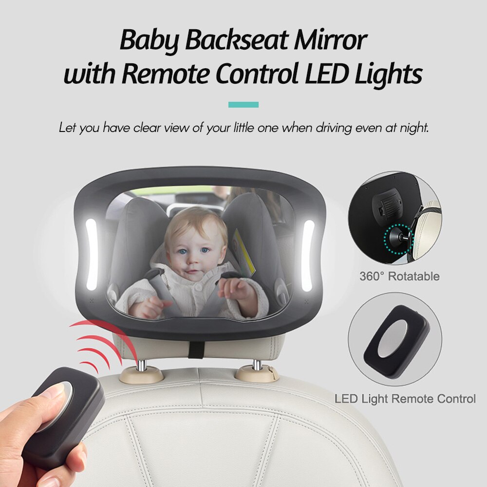 360 ° Draaibare Baby Achterbank View Spiegel Onbreekbaar Acryl Baby Auto Spiegel Achteruitkijkspiegel Baby Spiegel Met Afstandsbediening Led Licht