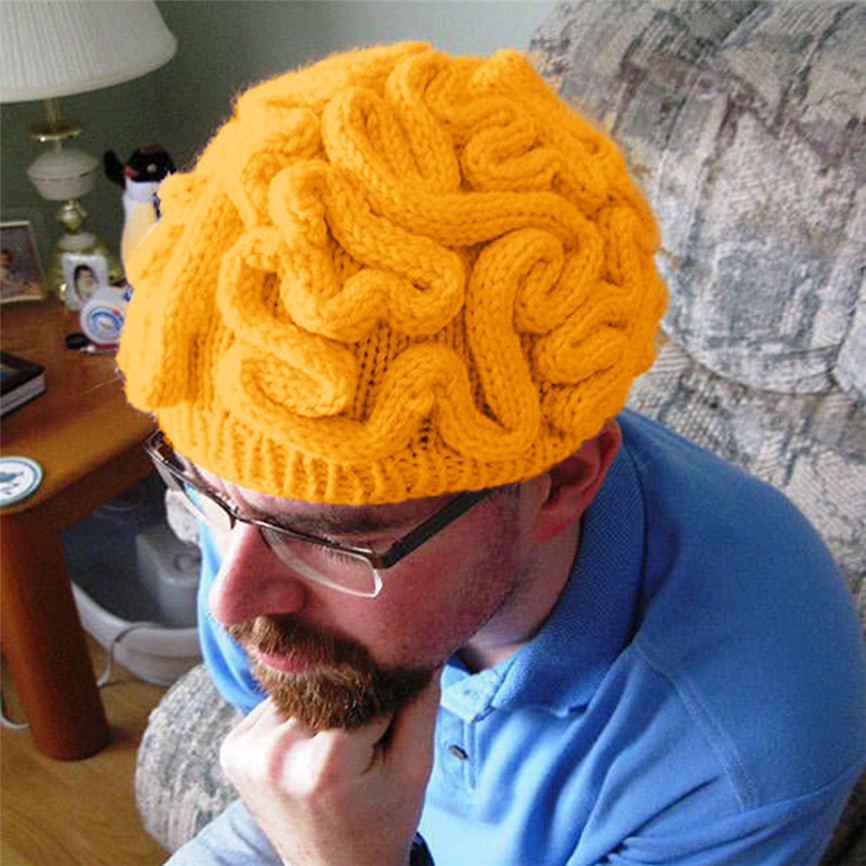 Hand Knitted Personality Brain Hat Halloween Cosplay Hats Kids Adults Crochet Beanie Cool Hats Cerebrum Cap