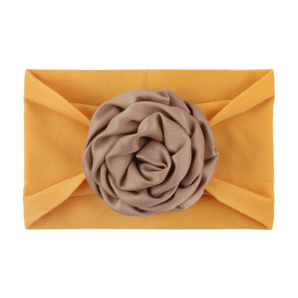Baby Turban Hoofdband - Grote Bloem Strik - Bloemendessin - Katoen - Peuter Meisjes Accessoires: Geel