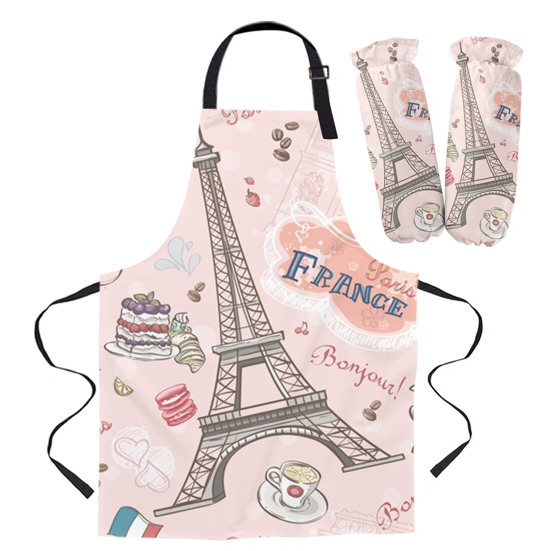 Schort Kit Paris Roze Retro Eiffeltoren Keuken Bib Ovenwanten Voor Koken Tuinieren Vrouw Kids Schorten Manchet Bakken Accessoires