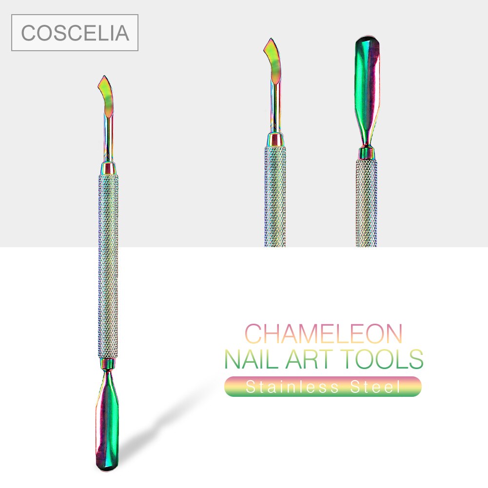COSCELIA-empujadores de cutículas de acero inoxidable, 1 pieza, para manicura y pedicura, removedor de piel muerta, empujador de doble cara, herramienta de limpieza artística para uñas