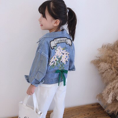 Chaqueta vaquera con bordado de flores para niña, ropa Abrigos de para niños, ropa de otoño para niñas, ropa de abrigo, Chaquetas vaqueras, abrigo para niños
