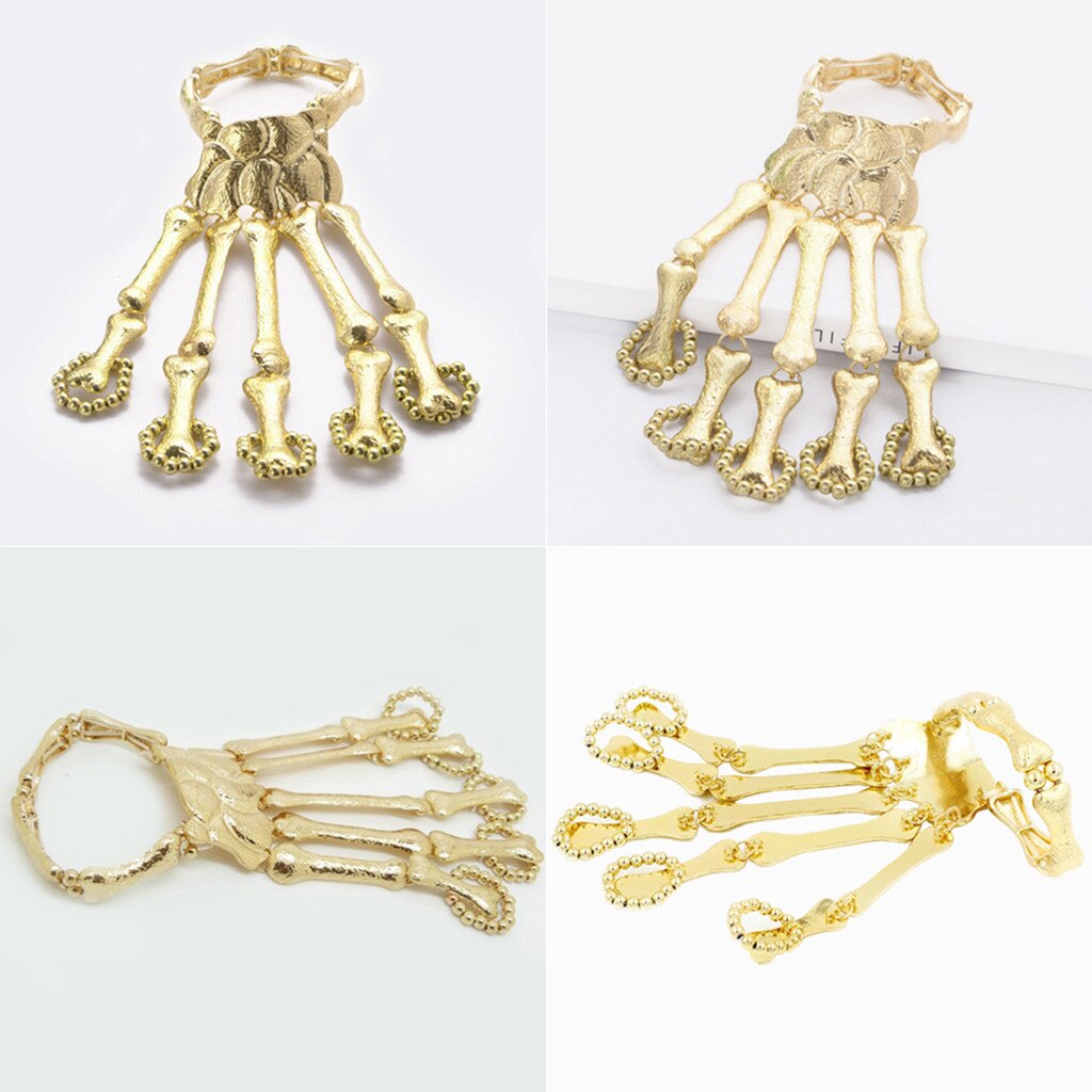 Gratis Struisvogel Zachte Handschoenen Womens Halloween Props Nachtclub Party Punk Vinger Armband Gothic Schedel Handschoen Mode Handschoenen
