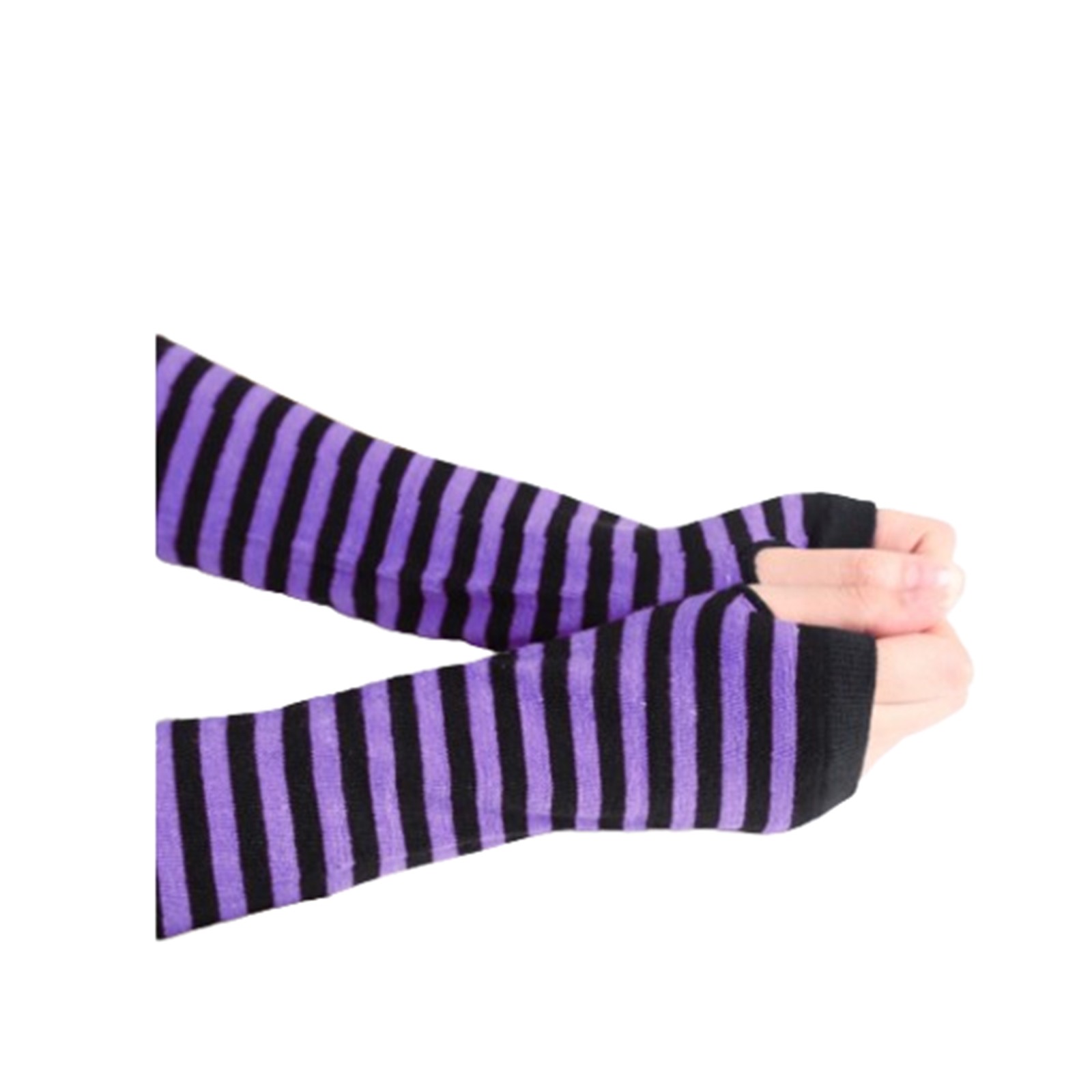 Long Glove Arm Cover Classic Black and White Striped Fingerless Elbow Gloves Y2K Warmer Knitted Wristband: Lavender