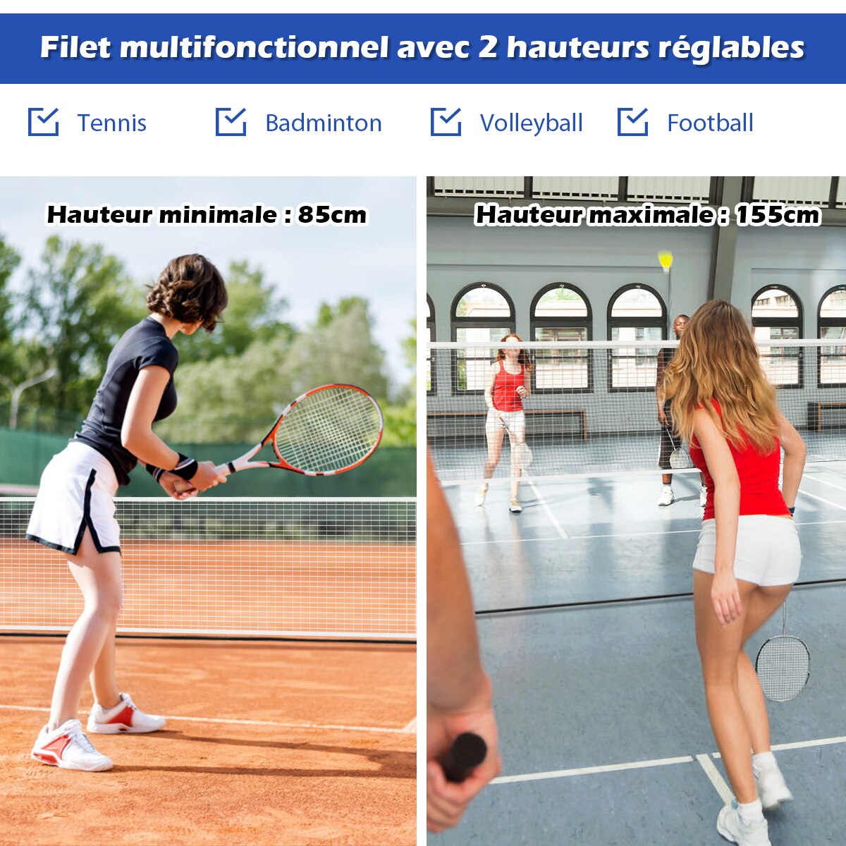 Giantex – filet de Badminton Portable en polyéthylène, 5.1M, réglable, pliable, installation facile, sport, entraînement autonome