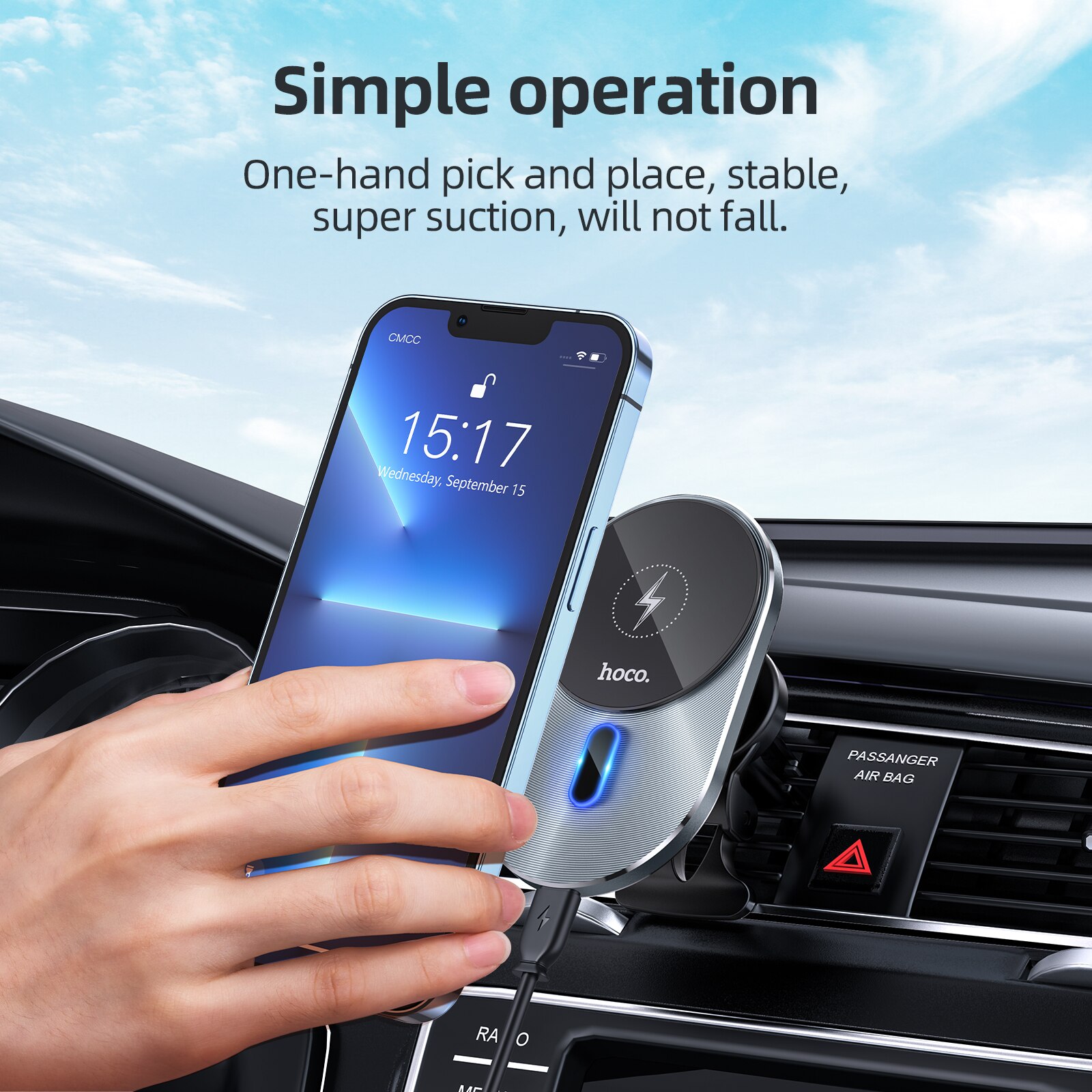 Hoco-cargador inalámbrico magnético para iPhone 12 Pro Max, soporte de carga rápida para coche, estilo de negocios, 15W