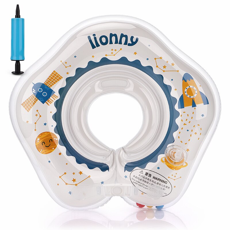Opblaasbare Zwemmen Float Baby Accessoires Hals Float Ring Buis Veiligheid Zuigeling Drijvende Cirkel Voor Baden Water Voor 0-8Month: blue with pump