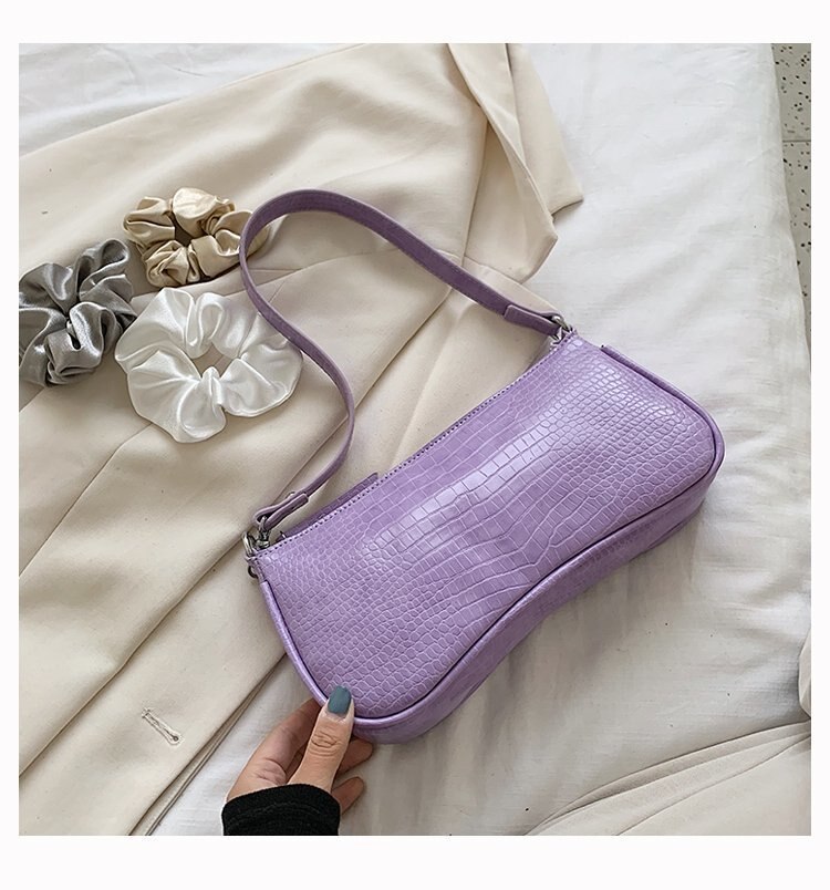 Solid Color Crocodile Pattern Baguette Bag Women Shoulder Bag And Purses Pu Leather Women Handbags