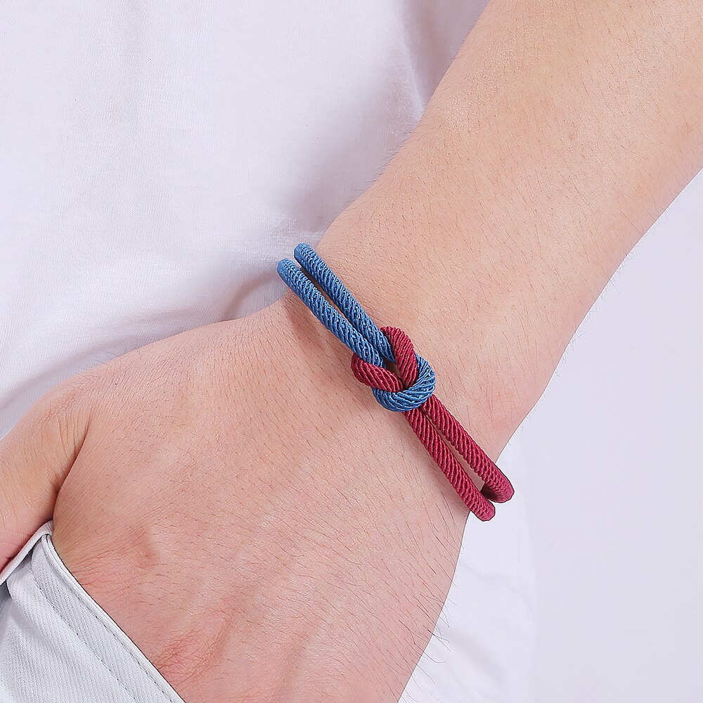 Fortafy Minimalistische Blauwe Rode Draad Armband Voor Vrouwen Mannen Geluk Dubbele Milan Touw Concentrische Knoop Charm Stellen Sieraden FR1160