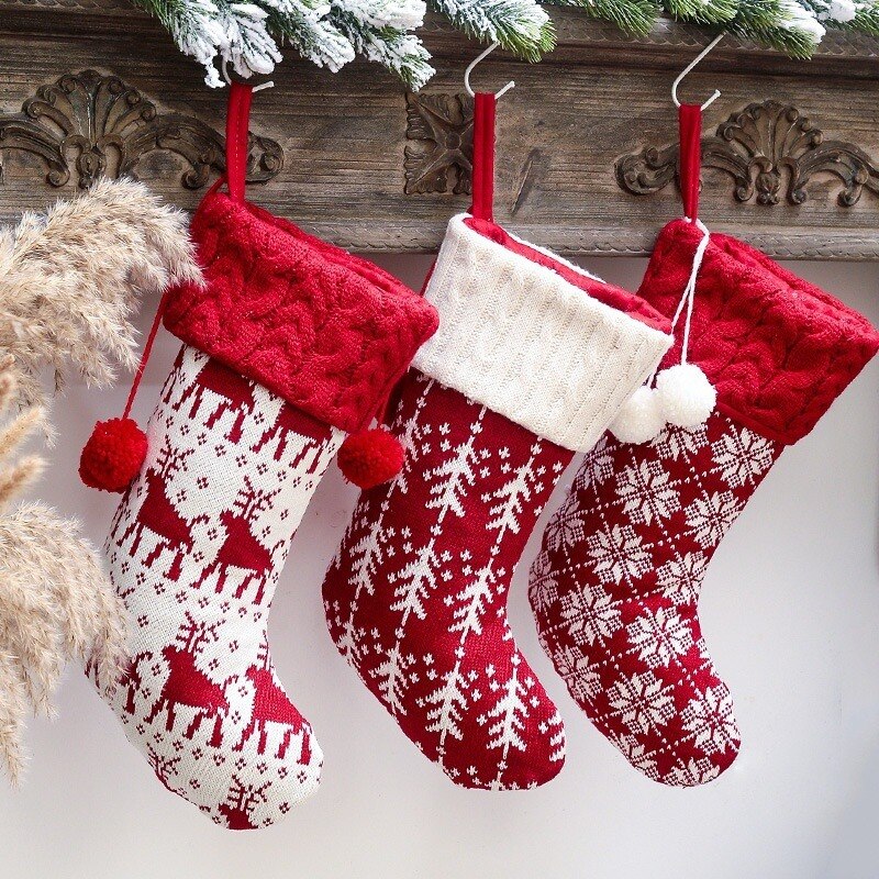 Julepynt strikkede sokker slikpose juletræ hængende dekorationer