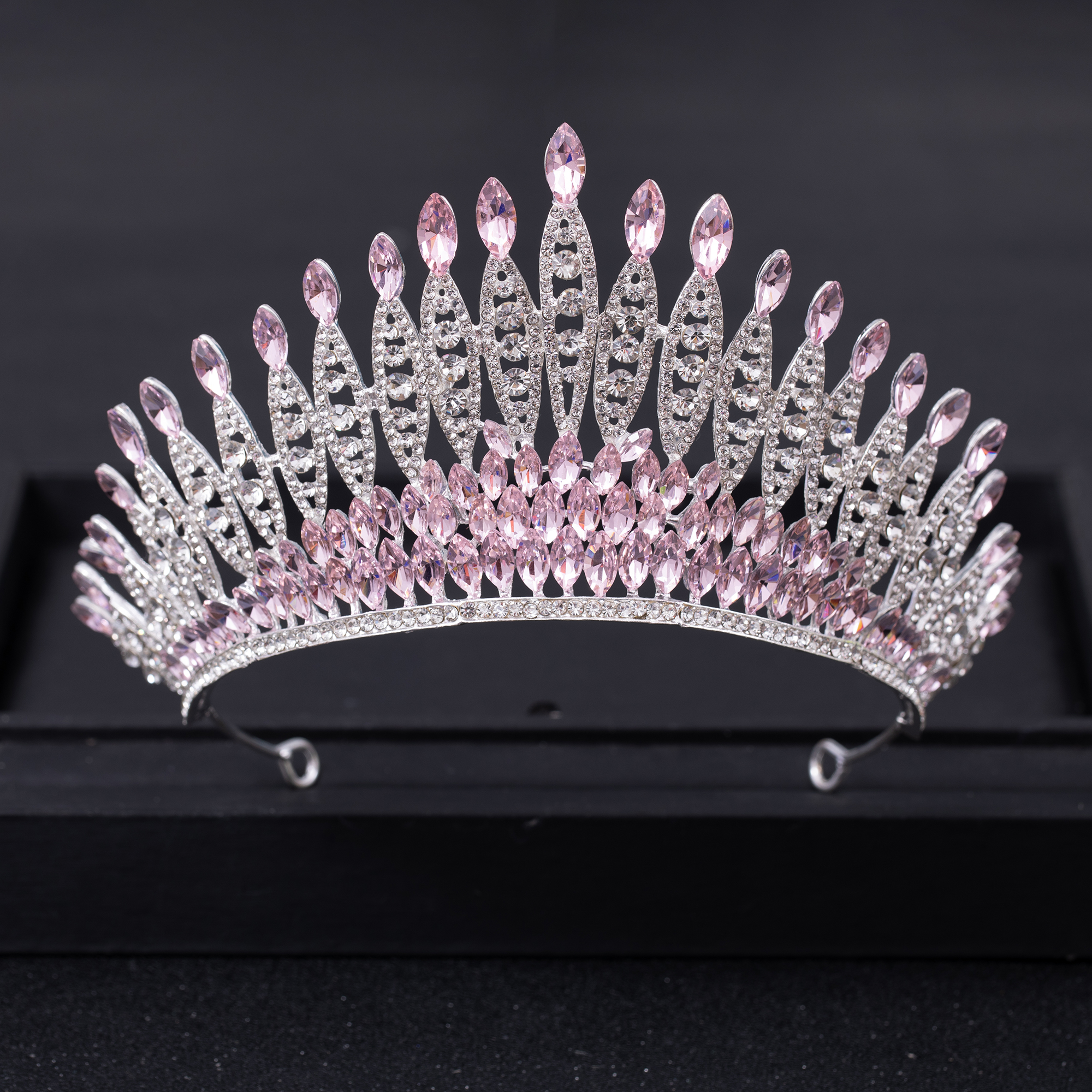 Tiara de corona grande de Reina de cristal de Color plateado, Tiaras de boda con diamantes de imitación, coronas para desfile de graduación, accesorios para el cabello de novia, joyería: COLOR ORO ROSADO