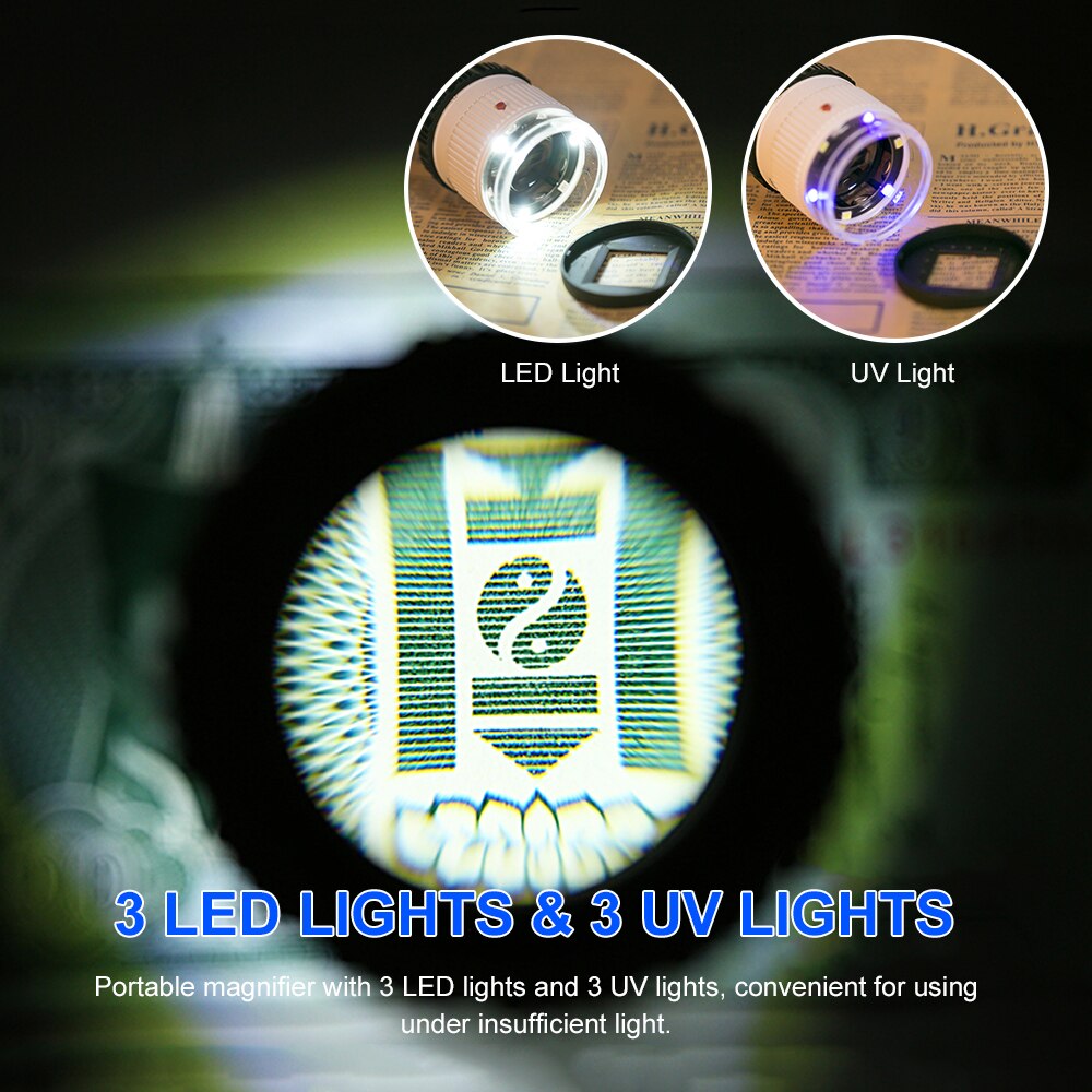 30X Verlichte Vergrootglas Glas Metalen Cilinder Type Spiegel Vergrootglas Met Schaal Lezen Spiegel Vergrootglas Met 3 Led Verlichting