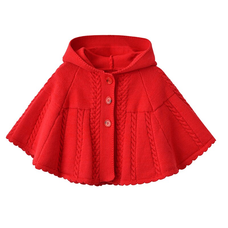 Små piger vinter kabelstrik hættetrøje kapper poncho kappe rød jul børn pige trenchcoat: 18m