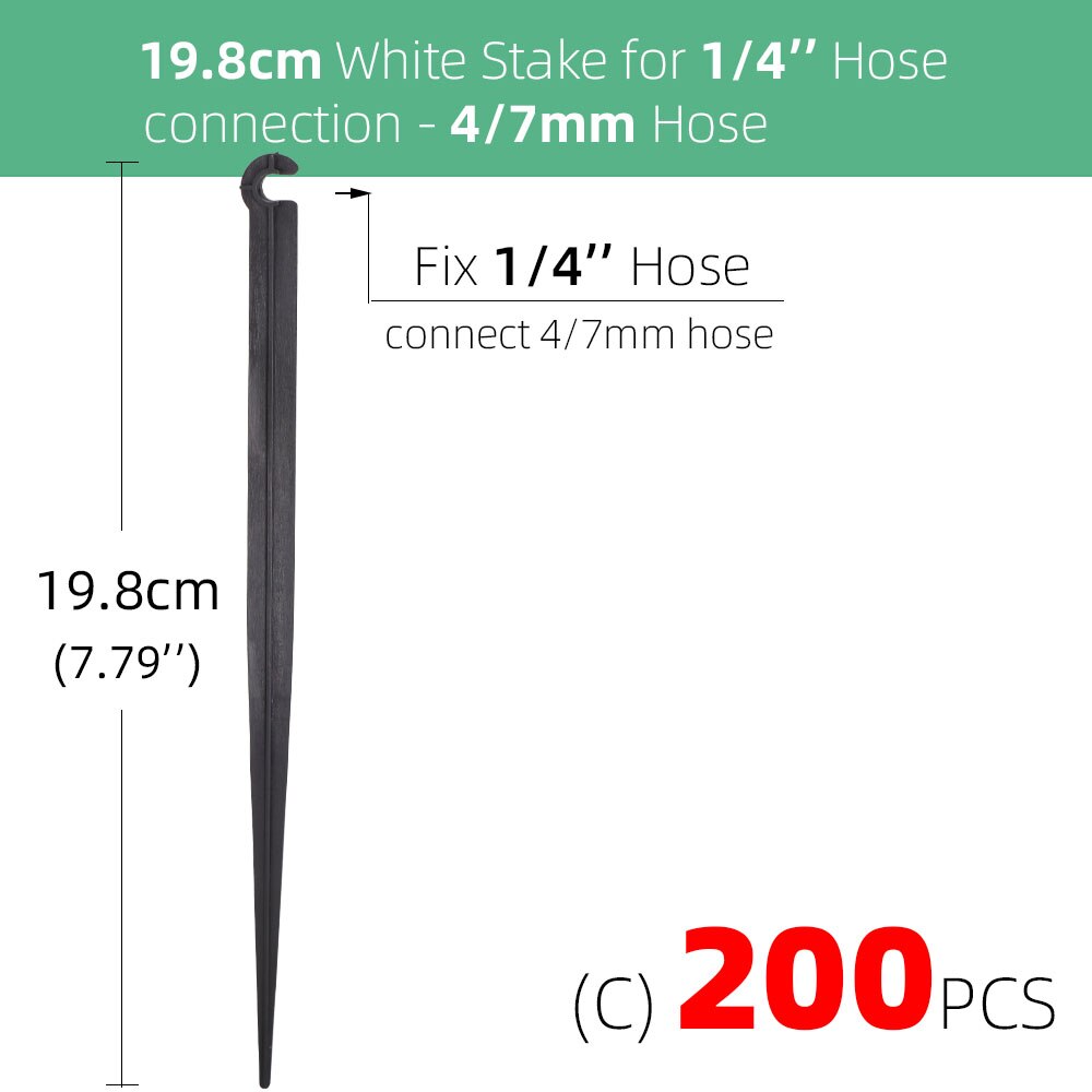 RBCFHI-estacas fijas de 1/4 '', 3/8'', 16MM, 20MM para manguera de PVC PE de 4/7mm, 8/11mm, estacas de anclaje de retención de riego por microgoteo: Cx200pcs