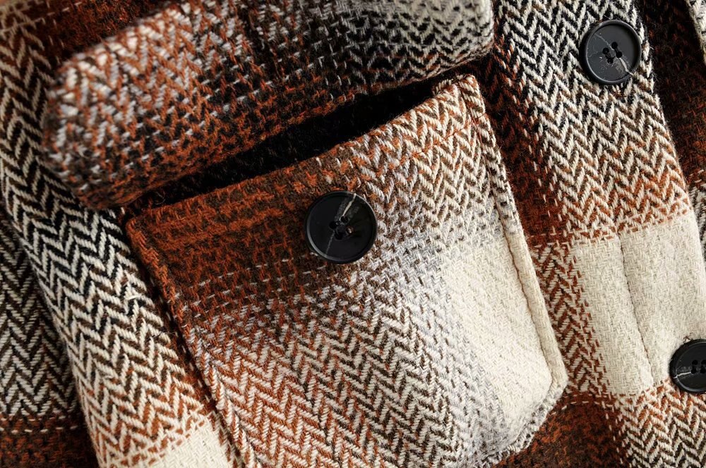 Kvinder plaid skjorte jakke vinter uld frakke enkeltradet oversize frakke revers toppe