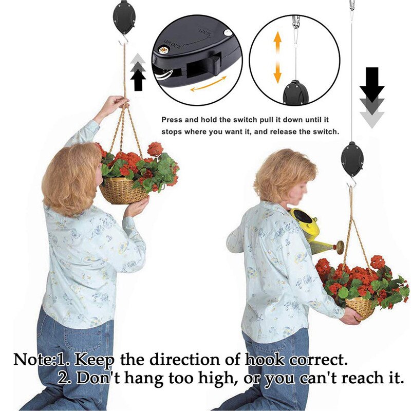 1/2pcs Plant Pulley Retractable Hanger Hanging Planter Flower Basket Pot Hooks Black SMR88