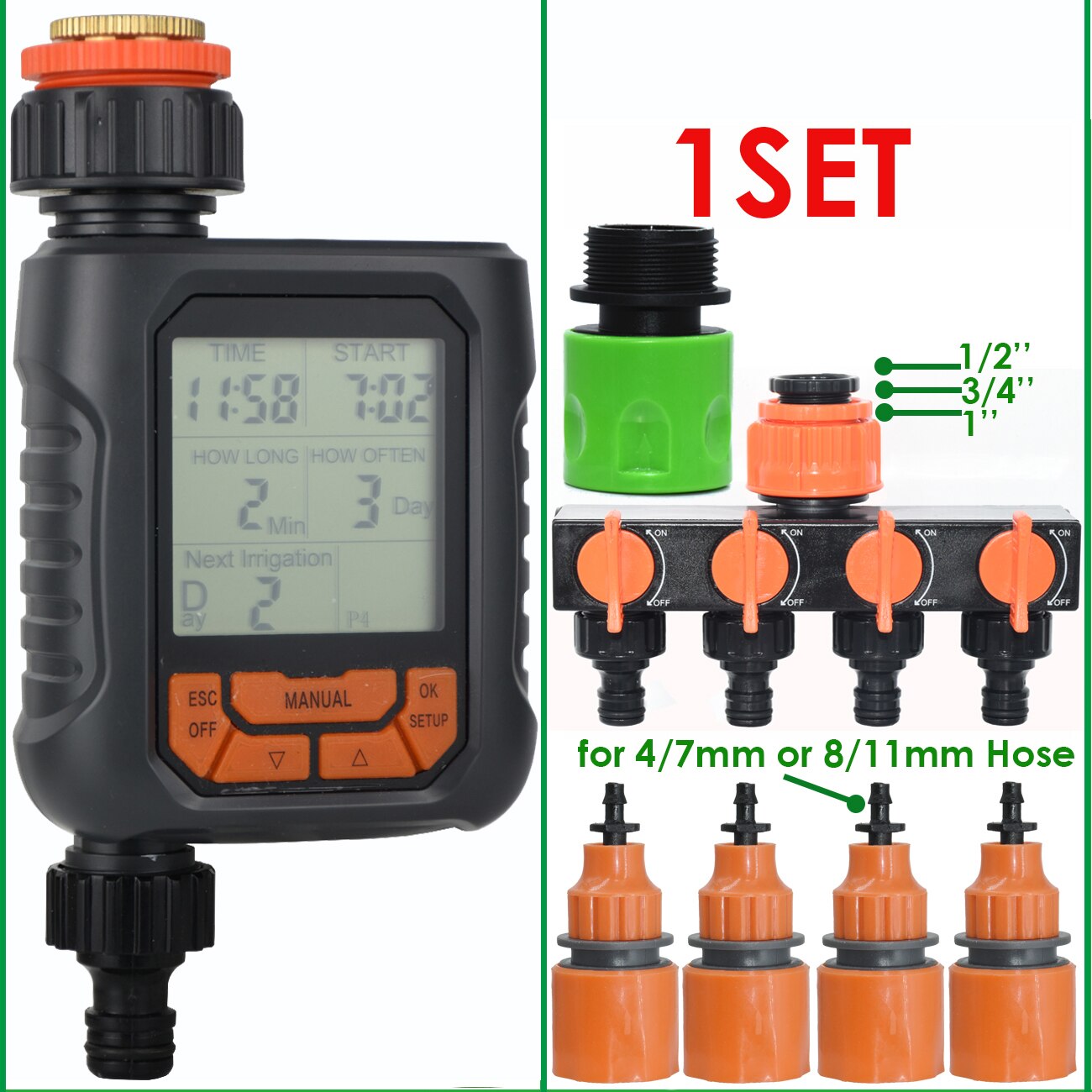 Temporizador de agua para aspersor de jardín, temporizador Digital programable automático, resistente al agua IP65 para sistema de riego de césped, controlador de riego: Marrón