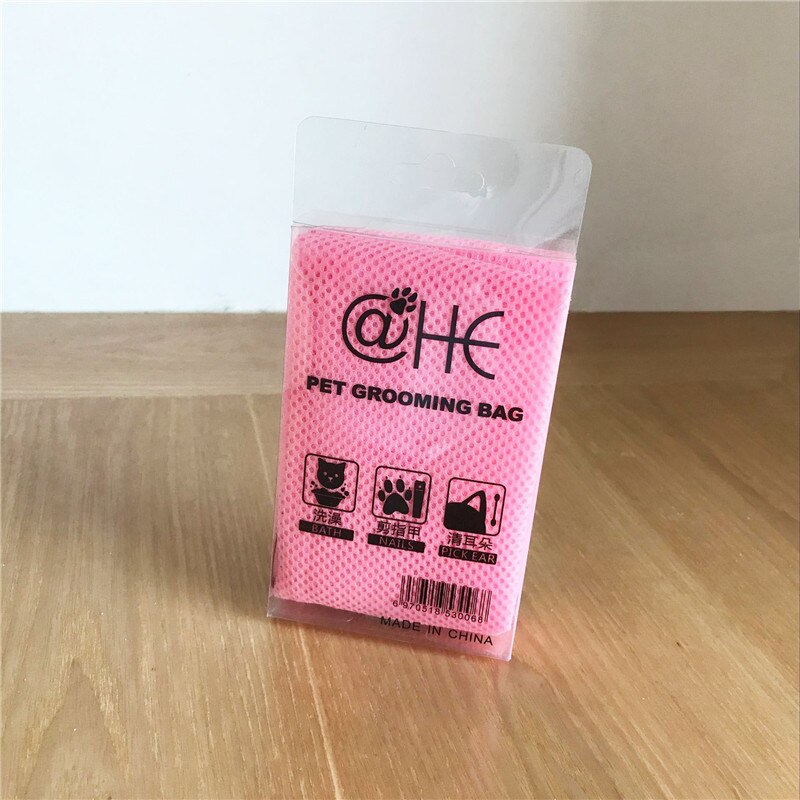 Cat Mesh Grooming Bath Bag kitten Washing Bathing Pet Nail Trim Injecting Examing Anti Scratch Bite Restraint Bag: pink