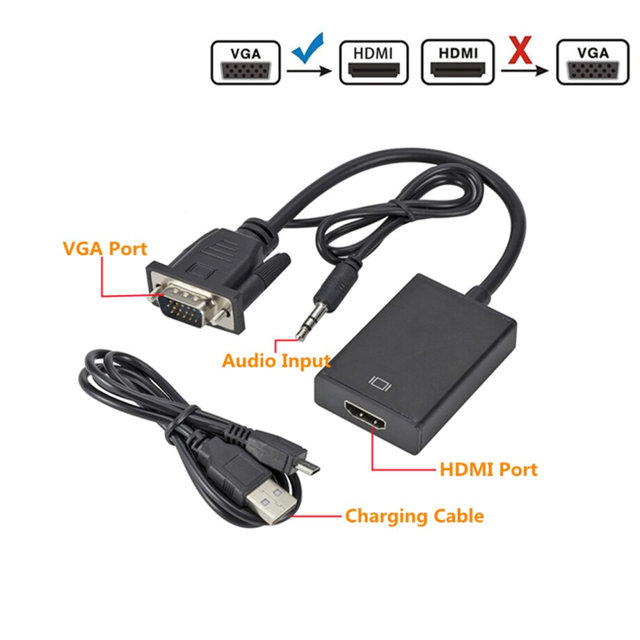 PzzPss HD 1080P VGA to HDMI-compatible Converter Adapter Cable With Audio Output VGA HD Adapter for PC laptop to HDTV Projector