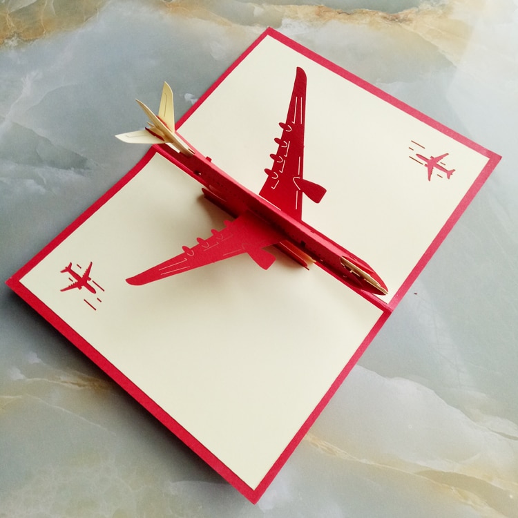 Handgemaakte Papier Gesneden 3D Stereoscopische Vliegtuigen Wenskaart Vouwen Soort Unieke Creatieve Chinese Etnische Ambachten